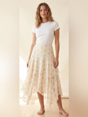 Love Shack fancy, Alex skirt, Cream Floral Tiered skirt, size small